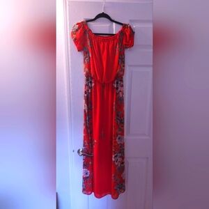 Red floral maxi dress